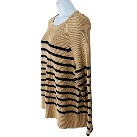 J. Jill Women's Plus Size 2X Striped Ribbed Knit Caramel Navy Sweater NEW - Picture 2 of 7